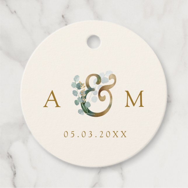 Moderne Elegante Eukalyptus Ampersand Hochzeit Geschenkanhänger (Vorderseite)