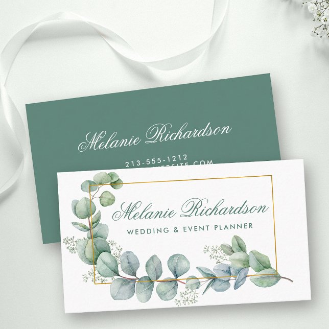 Moderne, elegante Eukalyptus-Blätter - Goldrahmen Visitenkarte (Customize to change text size, text style or color of back of card.)