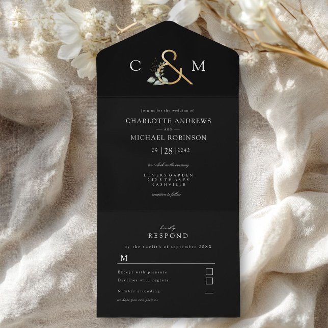 Moderne, elegante Eukalyptus-Hochzeit All In One Einladung (Modern, elegant eucalyptus ampersand  wedding all in one invitation)