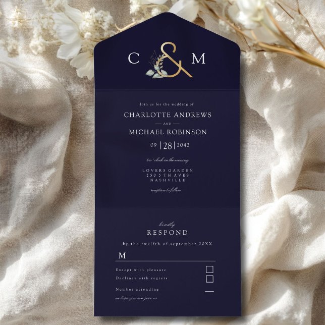 Moderne, elegante Eukalyptus-Hochzeit All In One Einladung (Modern, elegant eucalyptus wedding all in one invitation)
