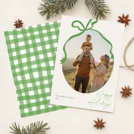 Moderne elegante Familienfoto grüner Schleife Weih Feiertagskarte