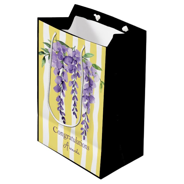 Moderne, elegante, farbenfrohe Kontraststreifen Mittlere Geschenktüte (Vorderseite Schrägansicht)