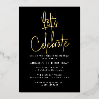 Moderne Elegante feiern Black Gold Geburtstagspart Folieneinladung