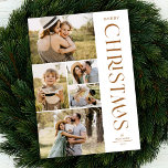 Moderne Elegante Five Foto Collage Weihnachten<br><div class="desc">Versenden Sie schöne Urlaubsszenarien mit diesen 5 Foto Weihnachtskarten! Sie verfügen über fünf Fotovorlagen auf den links Karten, mit stilvoller, moderner Typografie auf der rechten Seite und lesen "Frohe Weihnachten". Auf der Rückseite der Karte befinden sich einfache diagonale Streifen in Weiß auf einem orangefarbenen Terrakotta-Hintergrund (um die Vorderseite zu erreichen)....</div>