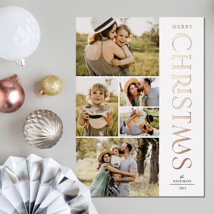 Moderne Elegante Five Foto Collage Weihnachten Folien Feiertagskarte