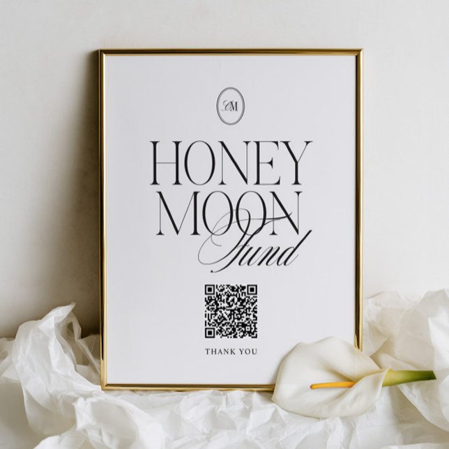Moderne elegante Flitterwochen-Fonds-QR-Hochzeitst (Modern Elegant Honeymoon Fund QR Wedding Sign)