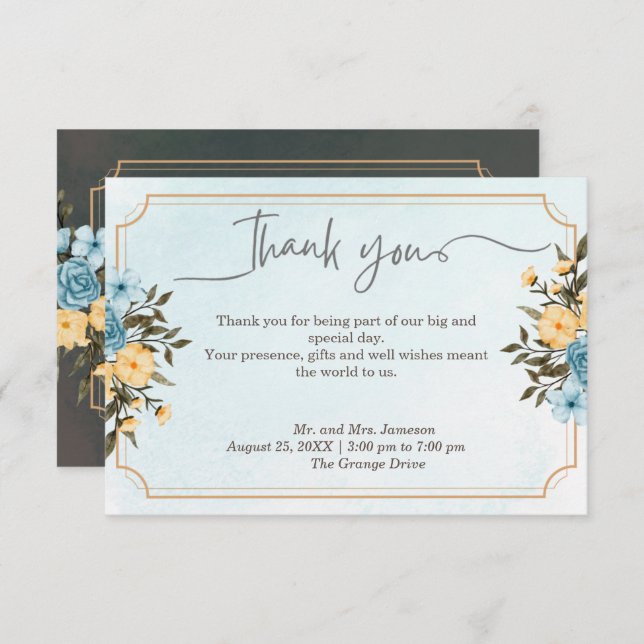 Moderne Elegante Flora Grün Hochzeit Dankeskarte (Vorne/Hinten)