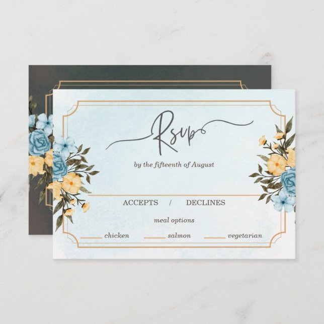 Moderne Elegante Flora Grün Hochzeit RSVP Karte (Vorne/Hinten)