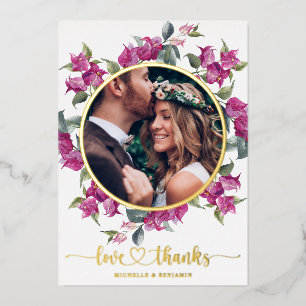Moderne elegante Floral-Hochzeit-Dankeschön-Fotoka Folieneinladung