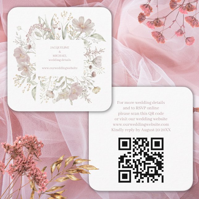Moderne Elegante floral Wild QR Code & UAWG Weddin Begleitkarte (Von Creator hochgeladen)