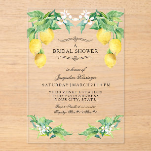 Moderne elegante florale blaue Brautparty Acryleinladungen