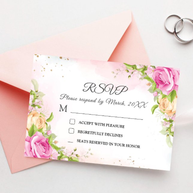 Moderne elegante, florale Chic Wedding RSVP Card Dankeskarte (Von Creator hochgeladen)