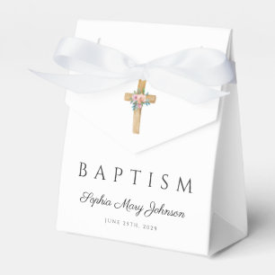 Moderne elegante florale Kreuz-Taufe  Geschenkschachtel