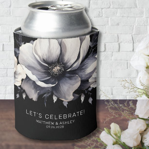 Moderne elegante florale schwarze Hochzeitsgunstbe Dosenkühler