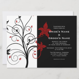 Moderne elegante florale schwarze und rote Hochzei Einladung