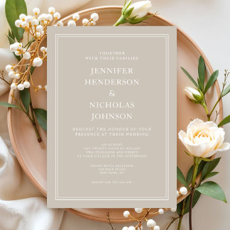 Moderne Elegante Formal Taupe Beige Hochzeit Einladung
