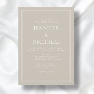 Moderne Elegante Formal Taupe Beige Virtual Weddin Einladung
