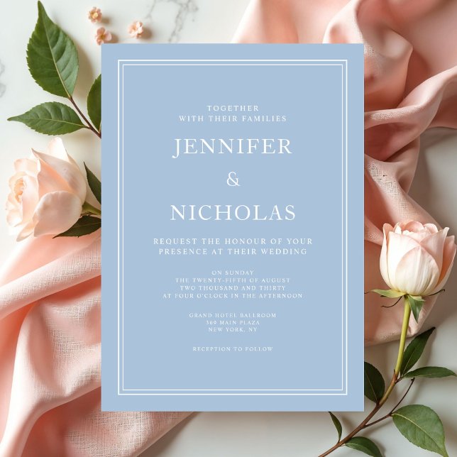 Moderne Elegante formale Hochzeit des Pulvers Einladung (Modern Elegant Formal Powder Blue Wedding Invitation)