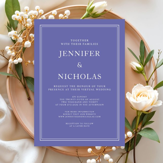 Moderne Elegante formale Lila Virtuelle Hochzeit Einladung (Modern Elegant Formal Purple Virtual Wedding Invitation)