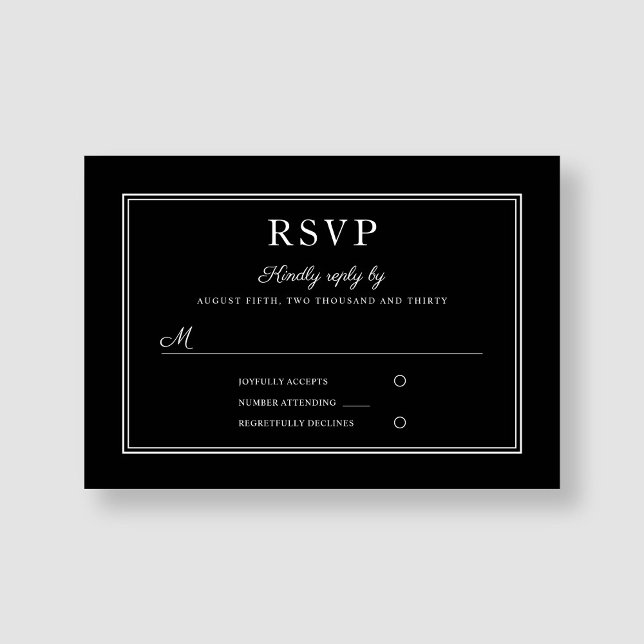 Moderne elegante formelle Black Wedding RSVP-Karte RSVP Karte (Modern Elegant Formal Black Wedding RSVP Card)