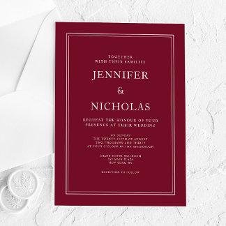 Moderne elegante formelle burgunderrote Hochzeit Acryleinladungen