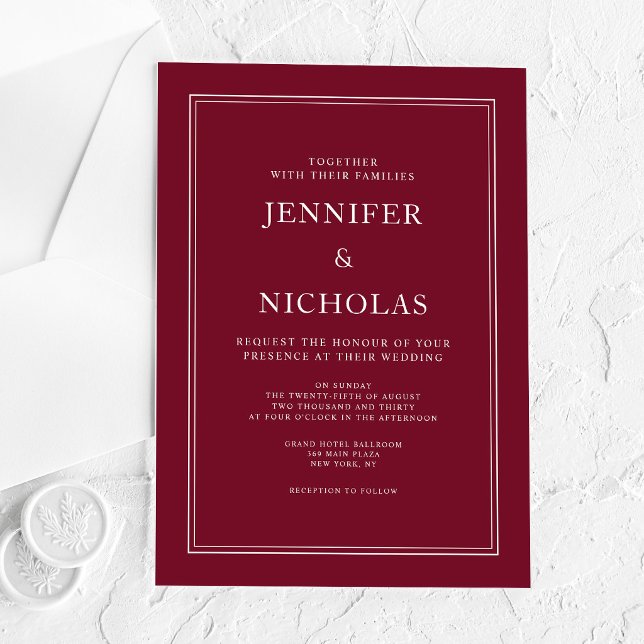 Moderne elegante formelle burgunderrote Hochzeit Acryleinladungen (Modern Elegant Formal Burgundy Red Wedding Acrylic Invitations)