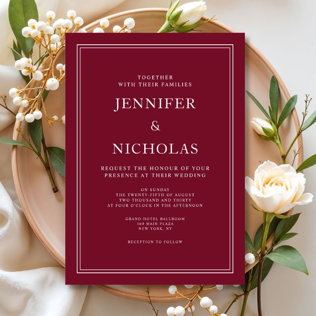 Moderne elegante formelle Burgundy Red Wedding Einladung (Modern Elegant Formal Burgundy Red Wedding Invitation)