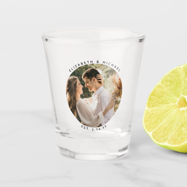 Moderne elegante Foto-Gastgeschenk Hochzeit Schnapsglas (Vorderseite)