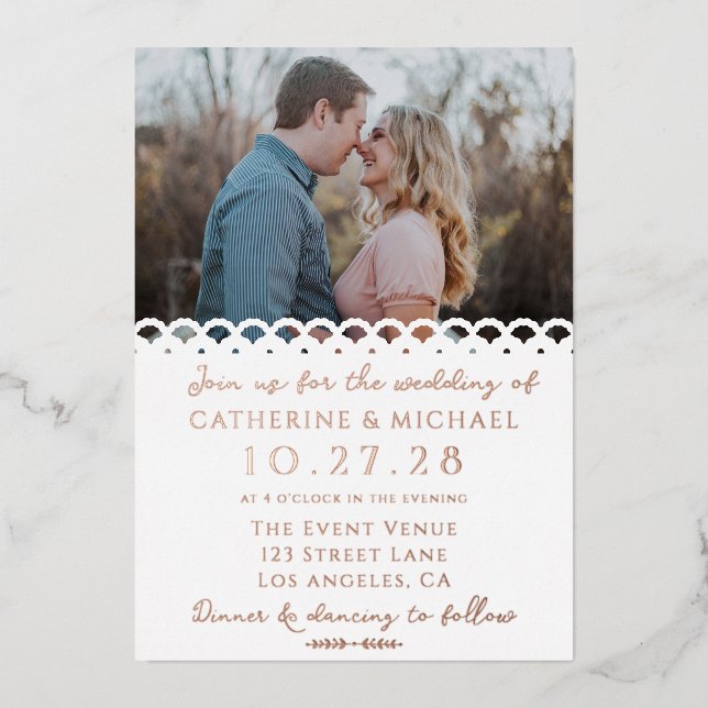 Moderne, elegante Foto-Hochzeit Folieneinladung (Vorderseite)