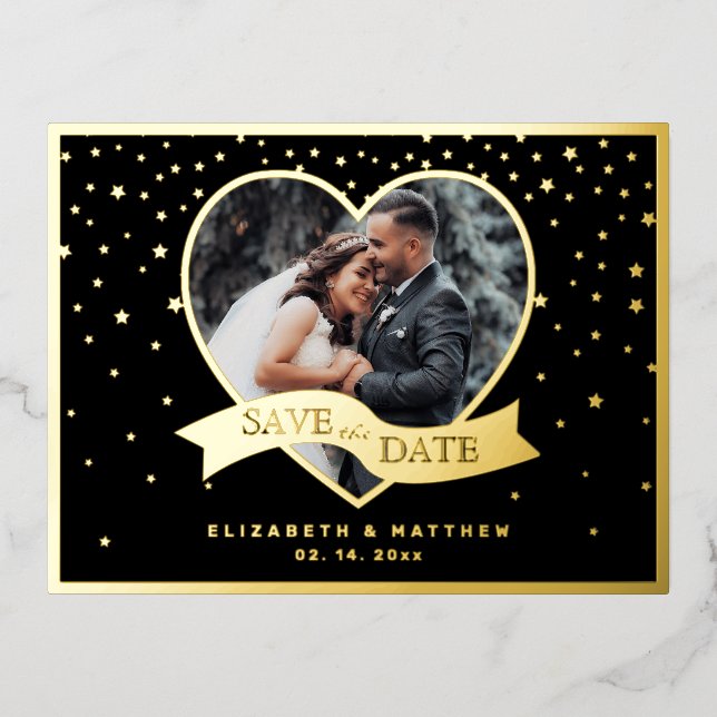 Moderne, elegante Foto-Hochzeit spart das Datum Folie Einladungspostkarte (Vorderseite)