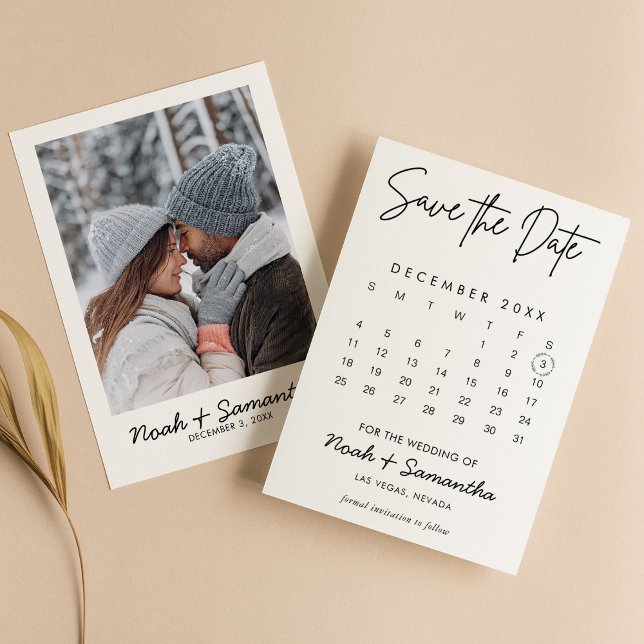 Moderne Elegante Foto Kalender Weiße Hochzeit Einf Save The Date (Von Creator hochgeladen)