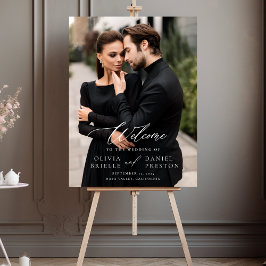Moderne, elegante Foto-Kalligraphie-Hochzeit Willk Acrylschild