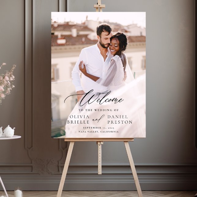 Moderne, elegante Foto-Kalligraphie-Hochzeit Willk Acrylschild (Von Creator hochgeladen)