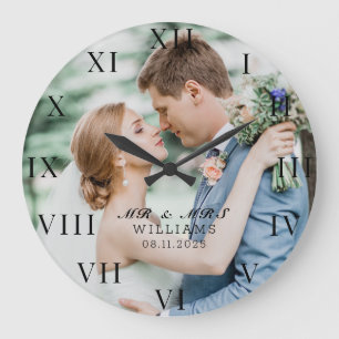 Moderne elegante Foto-Neuvermählung Hochzeit Große Wanduhr