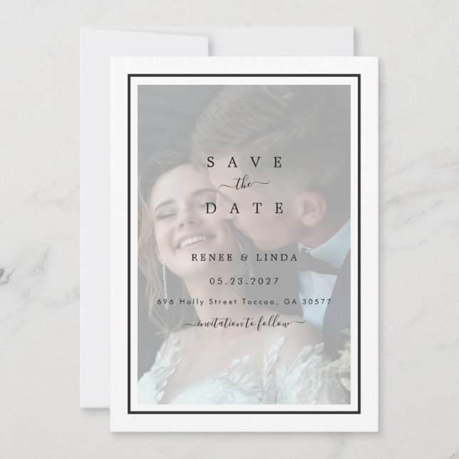 Moderne, elegante Foto-Overlay-Funktion Save The Date (Vorderseite)