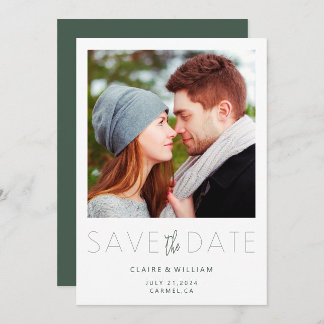 Moderne Elegante Foto Save the Date Karte (Vorne/Hinten)