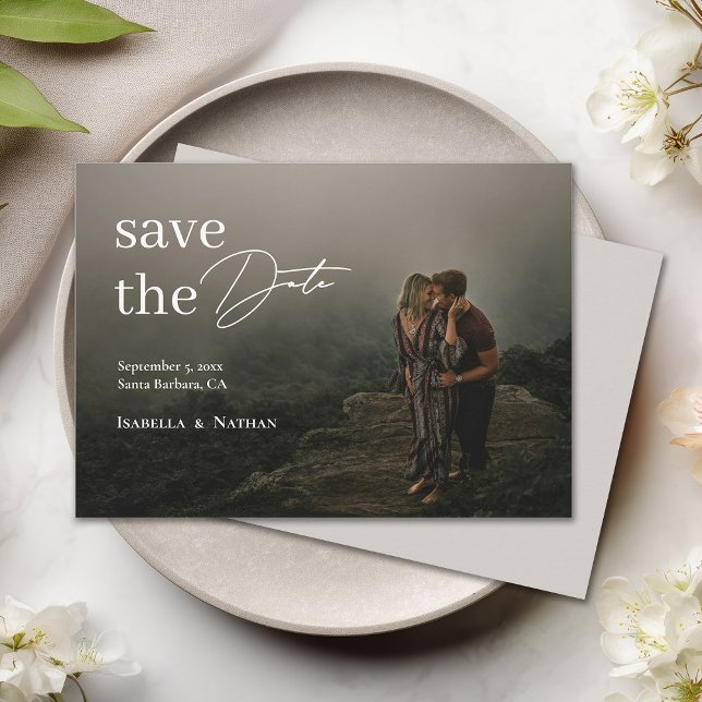 Moderne elegante Foto-Script-Overlay-Hochzeit Save The Date (Von Creator hochgeladen)