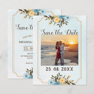 Moderne elegante Foto-Wasserfarbe Floral-Hochzeit Save The Date