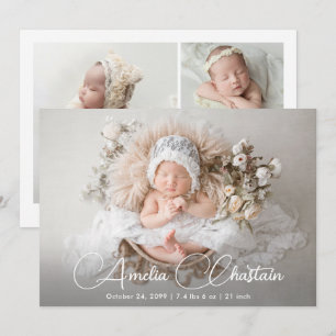 Moderne elegante Fotocollage Neugeborenes Baby Geb Ankündigung