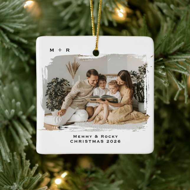 Moderne elegante Fotogeschenke zur Verlobung Keramikornament (Baum)