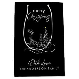 Moderne Elegante Frohe Weihnachtsbaum und Rentier Mittlere Geschenktüte