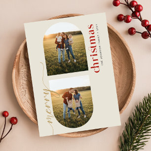 Moderne elegante gebogene Familienfoto-Weihnachten Feiertagskarte