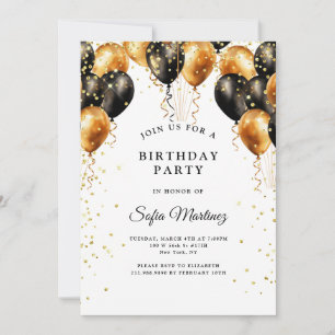 Moderne Elegante Geburtstagsparty Black Gold auf W Einladung