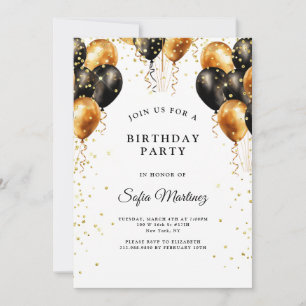 Moderne Elegante Geburtstagsparty Black Gold Einladung