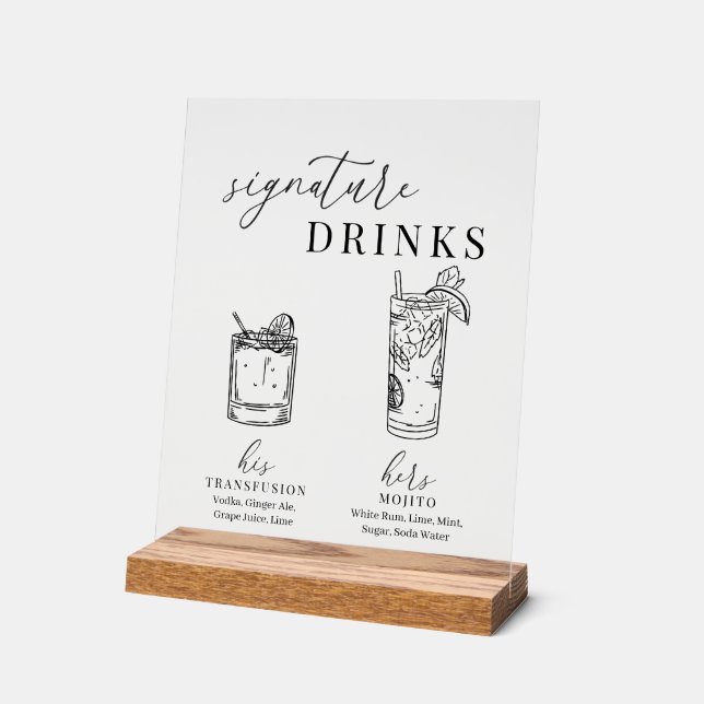 Moderne elegante Getränke aus Schwarz und Weiß Acrylschild (Winkel)