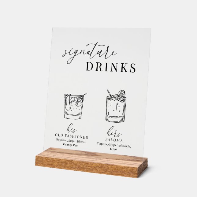 Moderne elegante Getränke aus Schwarz und Weiß Acrylschild (Winkel)