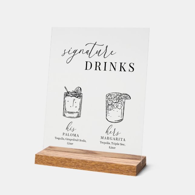 Moderne elegante Getränke aus Schwarz und Weiß Acrylschild (Winkel)