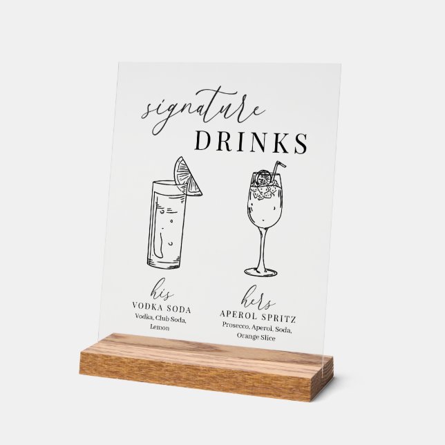 Moderne elegante Getränke aus Schwarz und Weiß Acrylschild (Winkel)