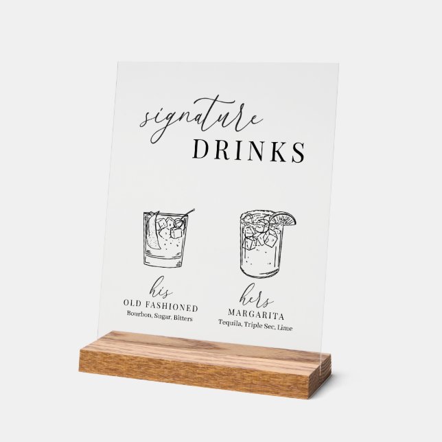 Moderne elegante Getränke aus Schwarz und Weiß Acrylschild (Winkel)