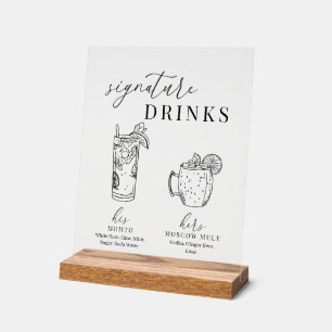 Moderne elegante Getränke aus Schwarz und Weiß Acrylschild